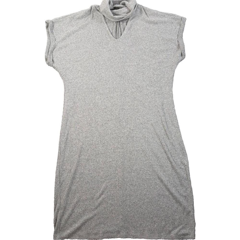Lane Bryant Ribbed Midi Dress Women's Plus 22/24 Gray Turtleneck Cutout V-Neck